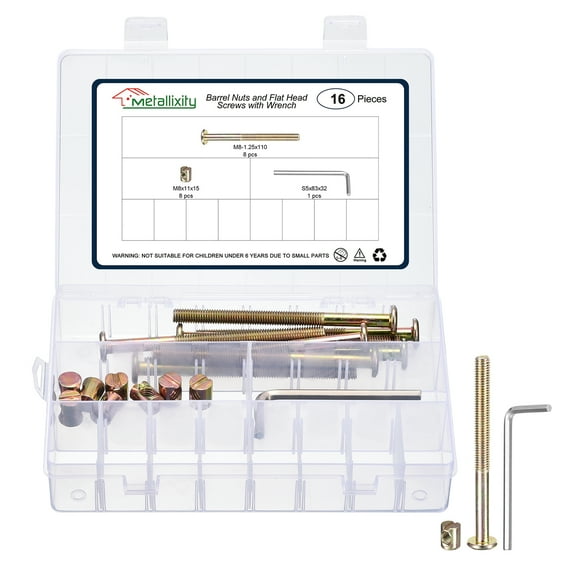 Furniture Connector Bolt Cap Nut Kit with Wrench(M8-1.25x100mm) 20Pcs, Connector Bolt M8 Countersunk Screw Barrel Nuts Binding Screws, for Chair Cabinet Bed, Yellow