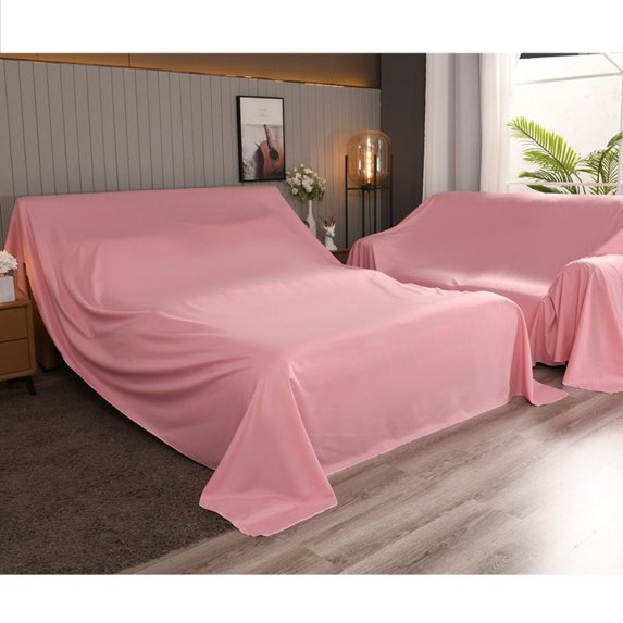 Furniture Cover Drop Cloth Bedspread Sofa Storage Covers, Polyester Rectangular Tablecloth Recliner Cover Protector Dust Cover, Washable-Pink-240x500cm(94x197in)