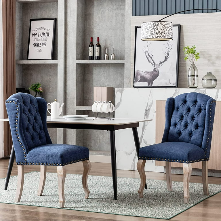 Furniture Dining Chairs Set of 4 Farmhouse Linen Fabric Upholstered Accent Chairs Tufted Wingback Host Side Chair for Kitchen Dining Room Living Room Bedroom Cream Walmart
