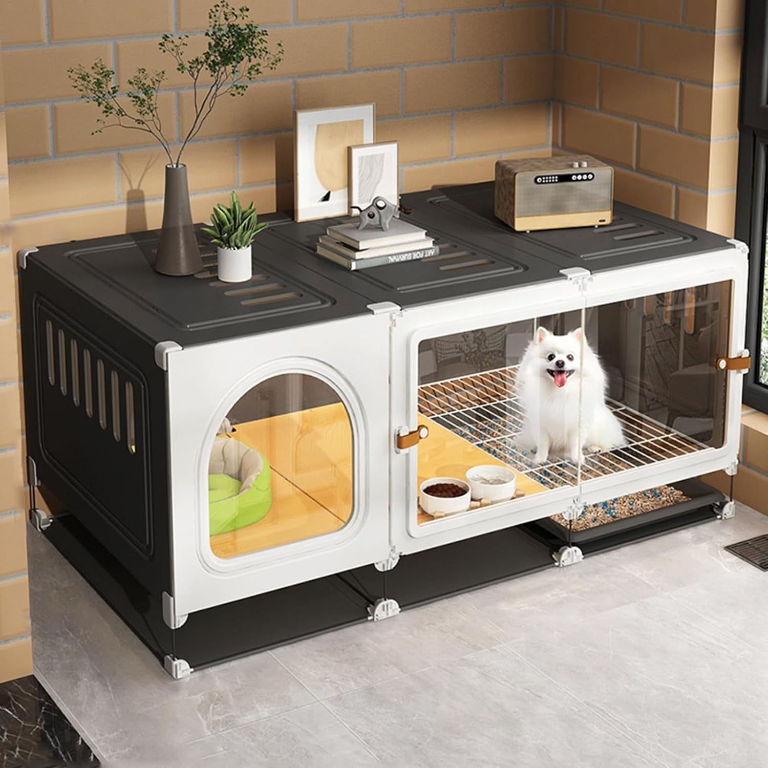 Picture of Furniture Dog Crate with Separate Toilet, Pull-Out Tray at The Bottom ...