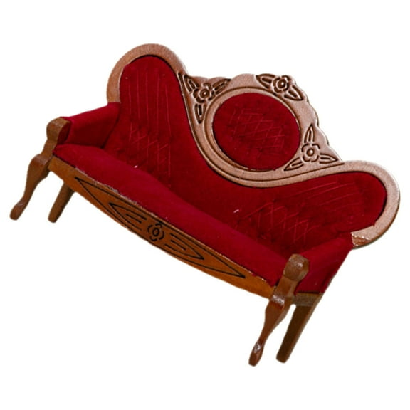 SEWACC Elegant Miniature Couches Red Wood 1Pcs For Photography Props And Colleagues