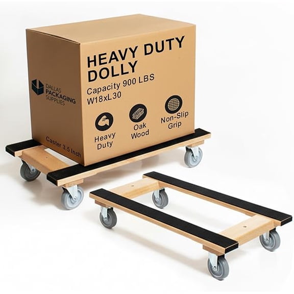 Furniture Dolly 4 Wheel Heavy Duty | Flat Moving Dolly H Frame Oak | Full Length Rubber Tread Dual Rail | 18x30