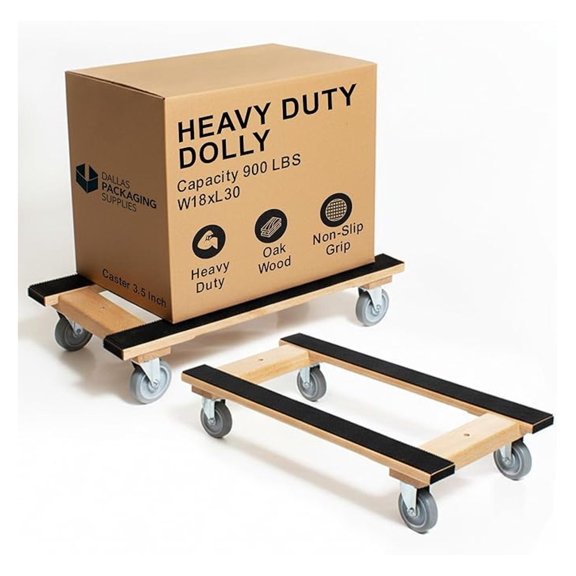 Furniture Dolly 4 Wheel Heavy Duty | Flat Moving Dolly H Frame Oak | Full Length Rubber Tread Dual Rail | 18x30
