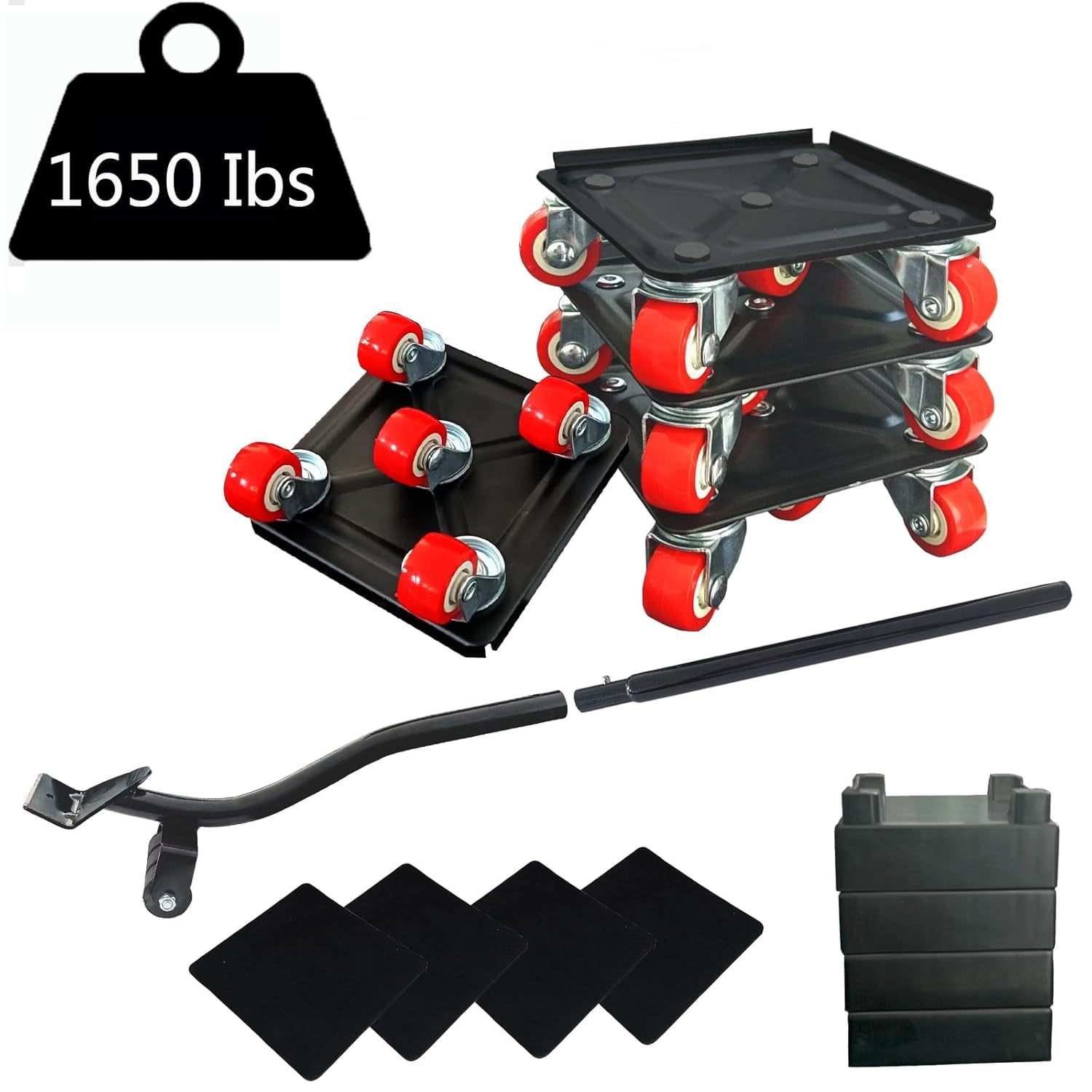 Furniture-Dolly-Furniture-Movers with-5-Wheels, Furniture Sliders Lifters Tool Set for Moving Heavy Duty, Dollies, Max Capacity 1650Ib Red