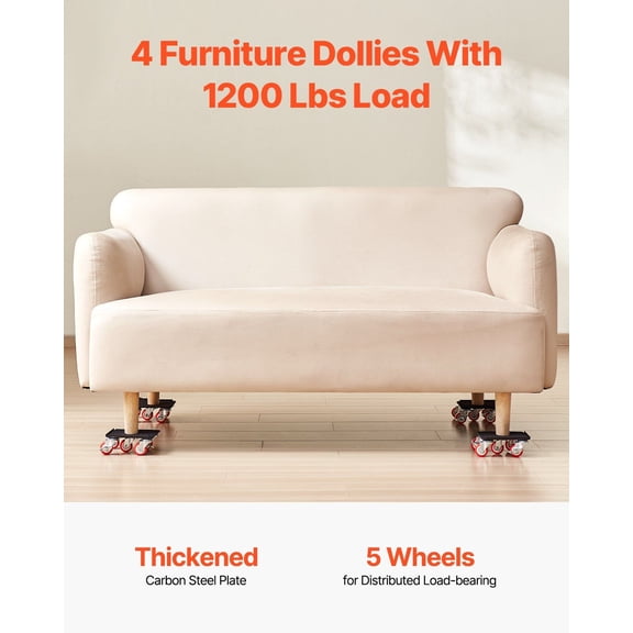 Furniture Dolly,Maximum Load 1200 lbs,Heavy Duty Furniture Movers with 5 360 Rotation Wheels,Carbon Steel Panel,Furniture Lift Slider Tool Set for Appliances,Sofa,Fridge,Washing Machine