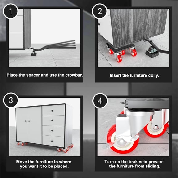 Furniture Dolly Set 5 Wheels Heavy Duty, Furniture Movers with Silent Rubber Wheels, 360 Rotation with Brake, 1400Lbs Load Capacity, Furniture Lifter for Easy Moving Large Furniture.