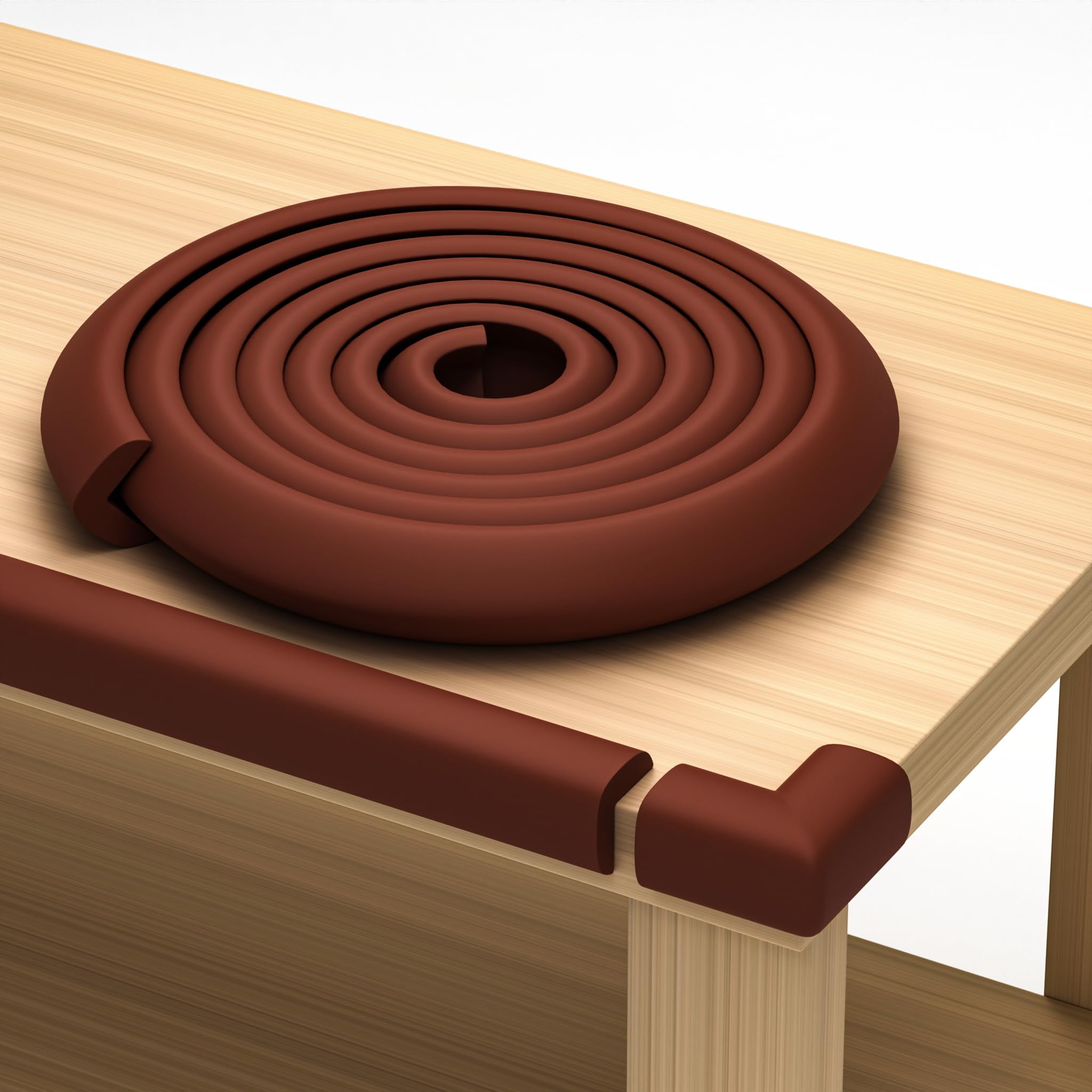 Furniture Edge and Corner Guards 16.2ft Protective Foam Cushion 15ft Bumper 4 Adhesive Childsafe Corners Baby Child Proofing Foam Set and Safe for Table Fireplace Countertop Brown