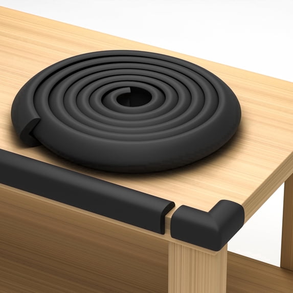 Black Foam Furniture Edge and Corner Guard Set, 15 ft with 4 Adhesive Corner Protectors