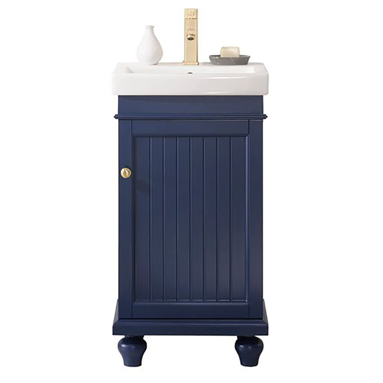 Compact Blue Freestanding Vanity with White Ceramic Sink
