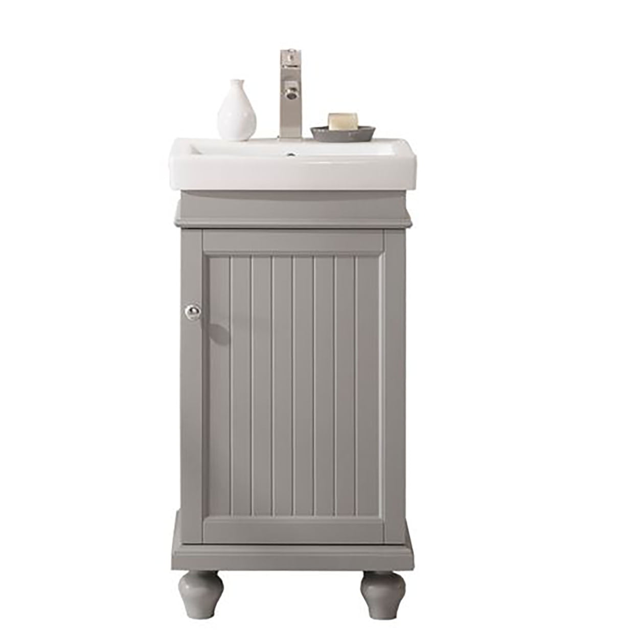 Gray Freestanding Vanity with White Ceramic Sink
