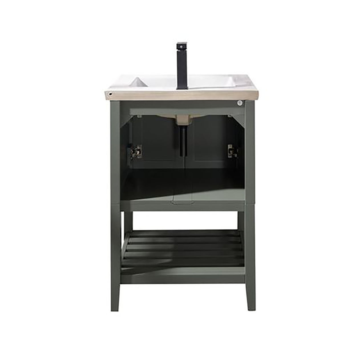 24-inch Pewter Green Solid Poplar Vanity with White Ceramic Sink