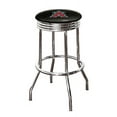 thumbnail image 1 of The Furniture King Bar Stool 24" or 29" Tall Backless Chrome Metal Stool Featuring Your Favorite Baseball Team Logo on a Colored Vinyl Swivel Seat Cushion - Angels on Black, 1 of 2