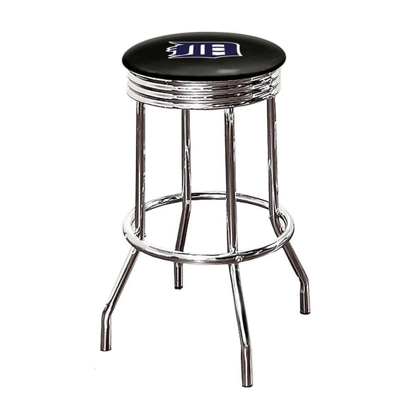 The Furniture King Bar Stool 24" or 29" Tall Backless Chrome Metal Stool Featuring Your Favorite Baseball Team Logo on a Colored Vinyl Swivel Seat Cushion - Tigers on Black