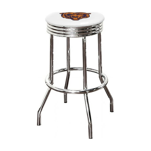 The Furniture King Bar Stool 24" Tall Backless Chrome Metal Stool Featuring Your Favorite Football Team Logo on a Colored Vinyl Swivel Seat Cushion Bears on White