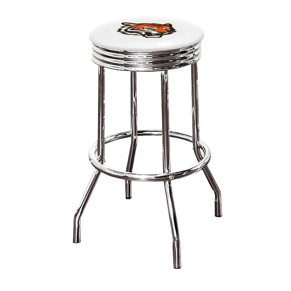 The Furniture King Bar Stool 24" Tall Backless Chrome Metal Stool Featuring Your Favorite Football Team Logo on a Colored Vinyl Swivel Seat Cushion Bengals Face on White