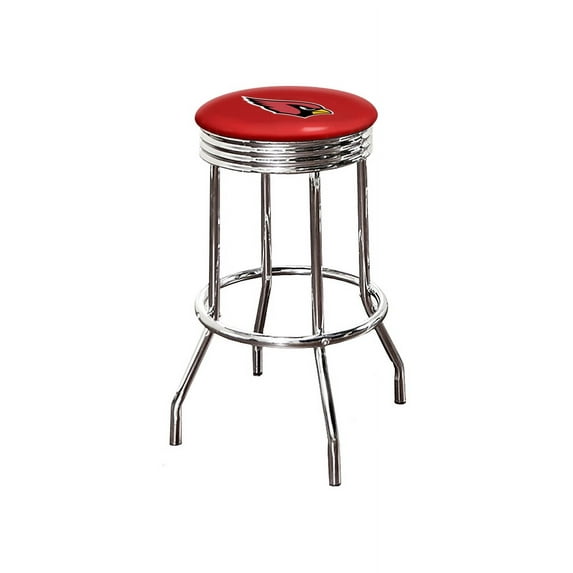 The Furniture King Bar Stool 24" Tall Backless Chrome Metal Stool Featuring Your Favorite Football Team Logo on a Colored Vinyl Swivel Seat Cushion Cardinals on Red
