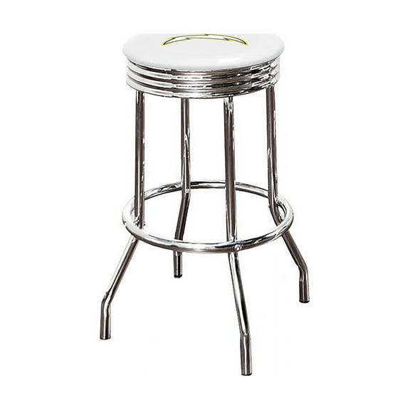 The Furniture King Bar Stool 24" Tall Backless Chrome Metal Stool Featuring Your Favorite Football Team Logo on a Colored Vinyl Swivel Seat Cushion Chargers White on White