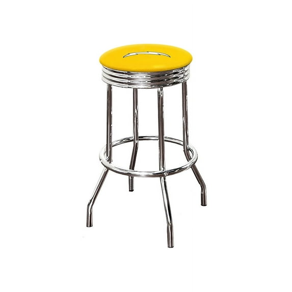The Furniture King Bar Stool 24" Tall Backless Chrome Metal Stool Featuring Your Favorite Football Team Logo on a Colored Vinyl Swivel Seat Cushion Chargers White on Yellow