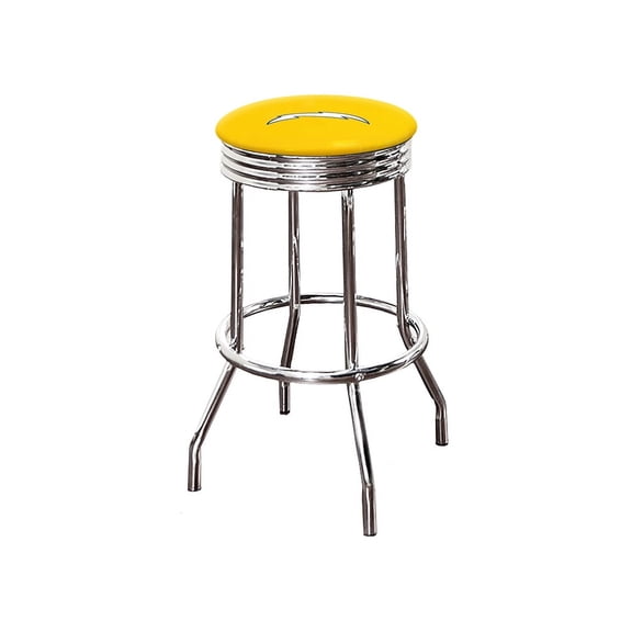 The Furniture King Bar Stool 24" Tall Backless Chrome Metal Stool Featuring Your Favorite Football Team Logo on a Colored Vinyl Swivel Seat Cushion Chargers White on Yellow