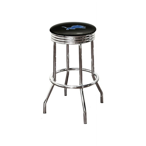 The Furniture King Bar Stool 24" Tall Backless Chrome Metal Stool Featuring Your Favorite Football Team Logo on a Colored Vinyl Swivel Seat Cushion Lions on Black