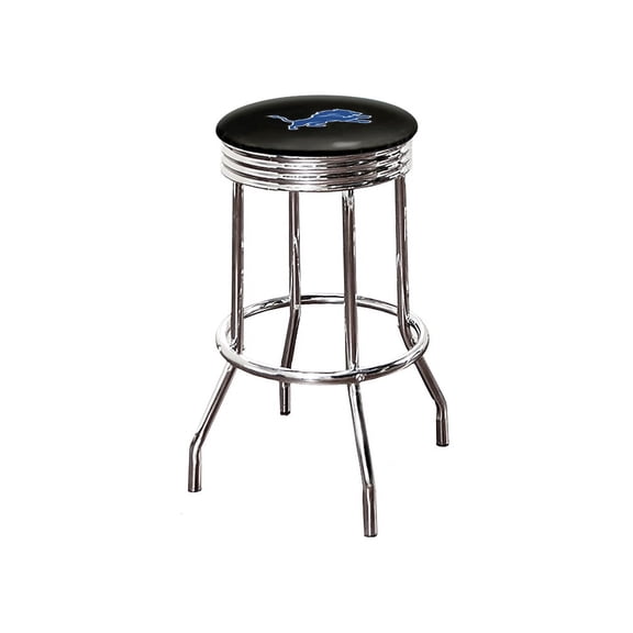 The Furniture King Bar Stool 24" Tall Backless Chrome Metal Stool Featuring Your Favorite Football Team Logo on a Colored Vinyl Swivel Seat Cushion Lions on Black