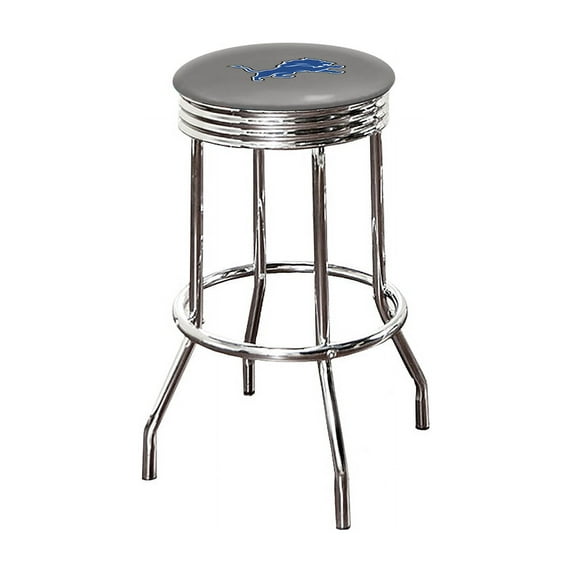 The Furniture King Bar Stool 24" Tall Backless Chrome Metal Stool Featuring Your Favorite Football Team Logo on a Colored Vinyl Swivel Seat Cushion Lions on Grey