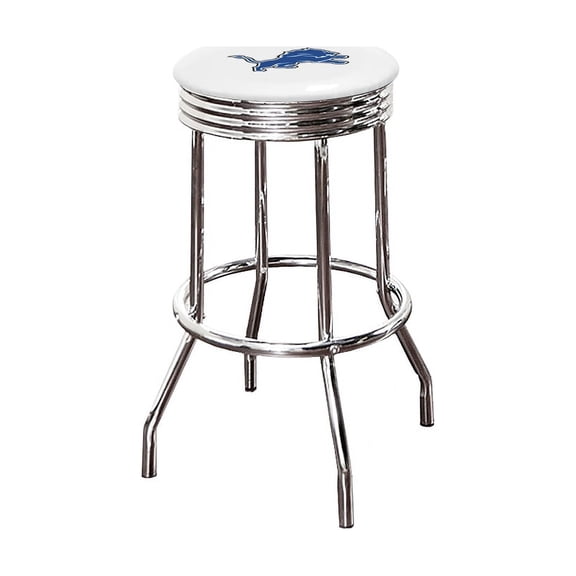 The Furniture King Bar Stool 24" Tall Backless Chrome Metal Stool Featuring Your Favorite Football Team Logo on a Colored Vinyl Swivel Seat Cushion Lions on White