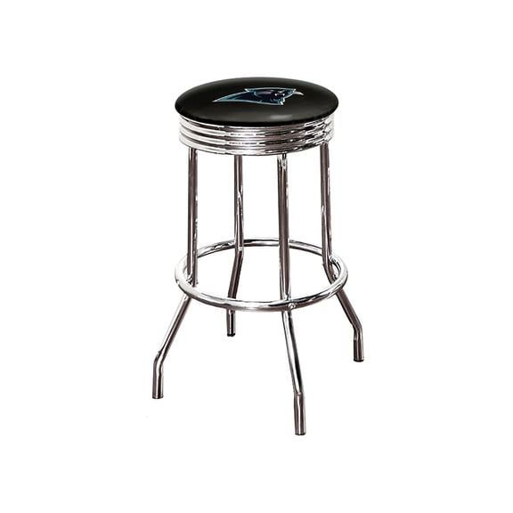 The Furniture King Bar Stool 24" Tall Backless Chrome Metal Stool Featuring Your Favorite Football Team Logo on a Colored Vinyl Swivel Seat Cushion Panthers on Black