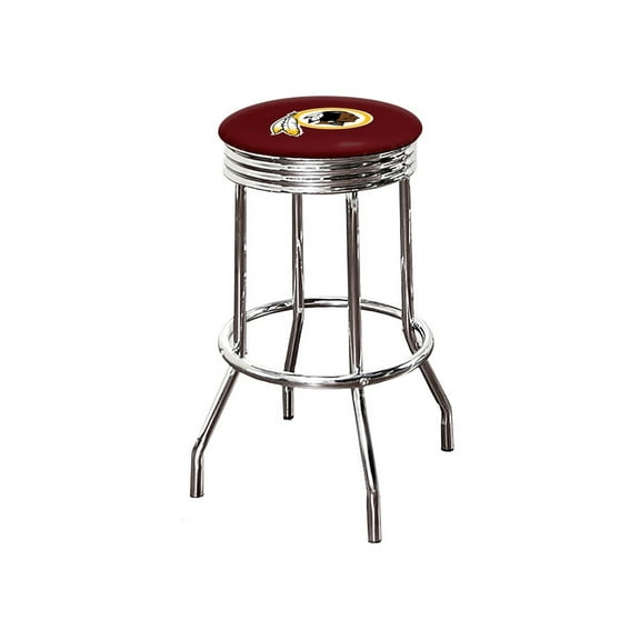 The Furniture King Bar Stool 24" Tall Backless Chrome Metal Stool Featuring Your Favorite Football Team Logo on a Colored Vinyl Swivel Seat Cushion Washington on Red