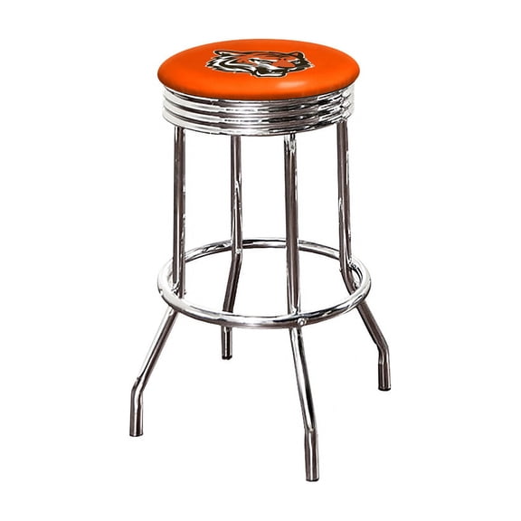 The Furniture King Bar Stool 29" Tall Backless Chrome Metal Stool Featuring Your Favorite Football Team Logo on a Colored Vinyl Swivel Seat Cushion Bengals Face on Orange