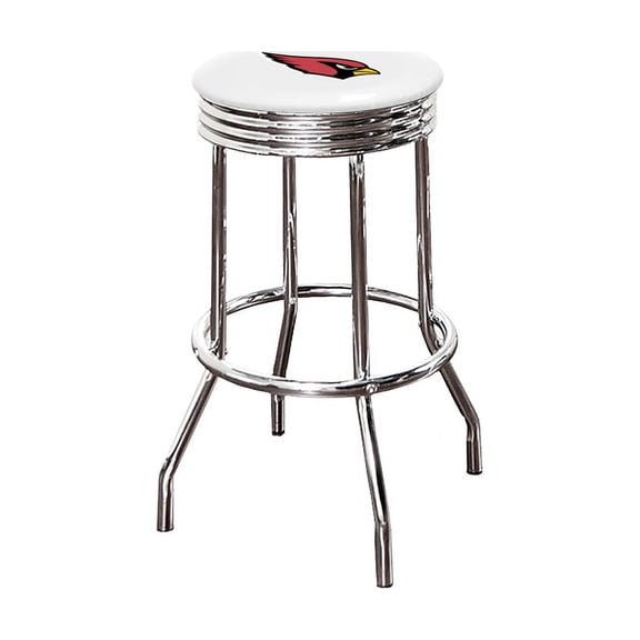 The Furniture King Bar Stool 29" Tall Backless Chrome Metal Stool Featuring Your Favorite Football Team Logo on a Colored Vinyl Swivel Seat Cushion Cardinals on White