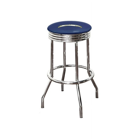 The Furniture King Bar Stool 29" Tall Backless Chrome Metal Stool Featuring Your Favorite Football Team Logo on a Colored Vinyl Swivel Seat Cushion Chargers White on Blue