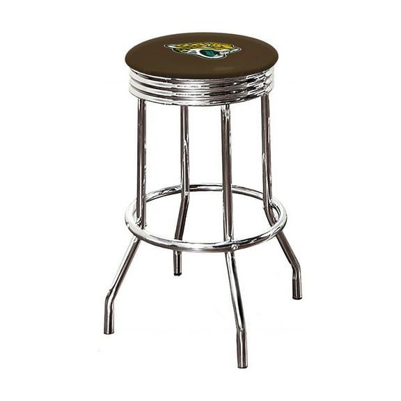 The Furniture King Bar Stool 29" Tall Backless Chrome Metal Stool Featuring Your Favorite Football Team Logo on a Colored Vinyl Swivel Seat Cushion Jaguars on Brown