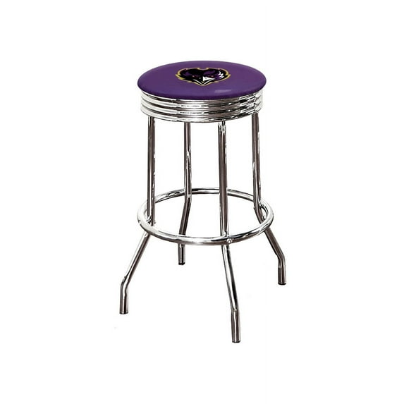 The Furniture King Bar Stool 29" Tall Backless Chrome Metal Stool Featuring Your Favorite Football Team Logo on a Colored Vinyl Swivel Seat Cushion Ravens Face on Purple