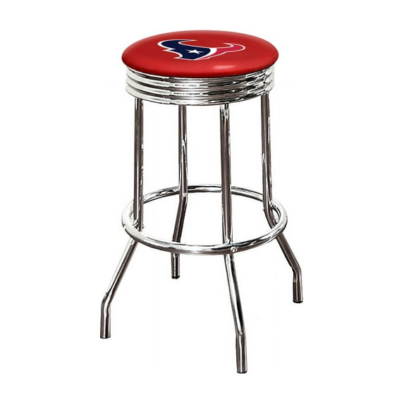 The Furniture King Bar Stool 29" Tall Backless Chrome Metal Stool Featuring Your Favorite Football Team Logo on a Colored Vinyl Swivel Seat Cushion Texans on Red