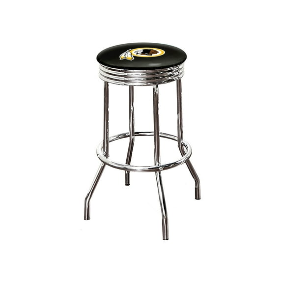 The Furniture King Bar Stool 29" Tall Backless Chrome Metal Stool Featuring Your Favorite Football Team Logo on a Colored Vinyl Swivel Seat Cushion Washington on Black