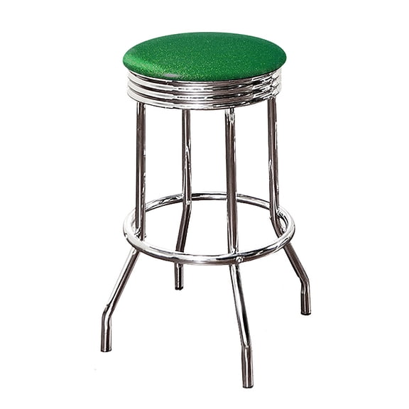 The Furniture King Bar Stool Retro Style 24" Tall Chrome Finish Soda Fountain Stool Featuring an Emerald Green Glitter Vinyl Swivel Seat Cushion Emerald Glitter
