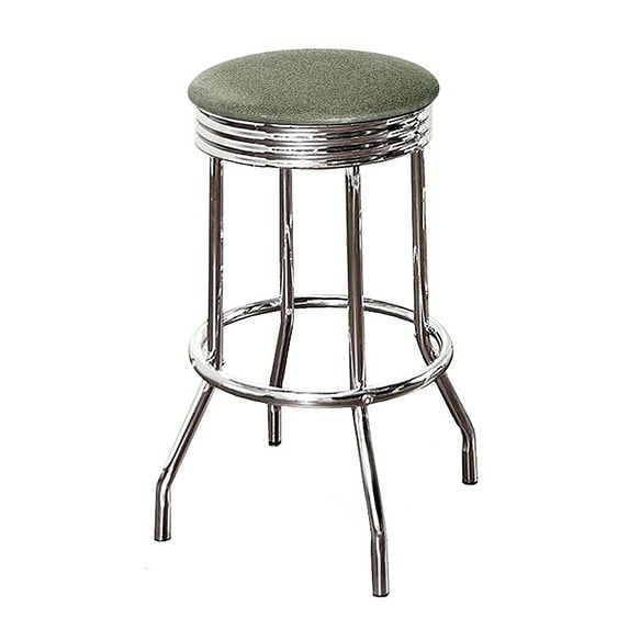 The Furniture King Bar Stool Retro Style 29" Tall Chrome Finish Soda Fountain Stool Featuring a Silver Glitter Vinyl Swivel Seat Cushion Silver Glitter