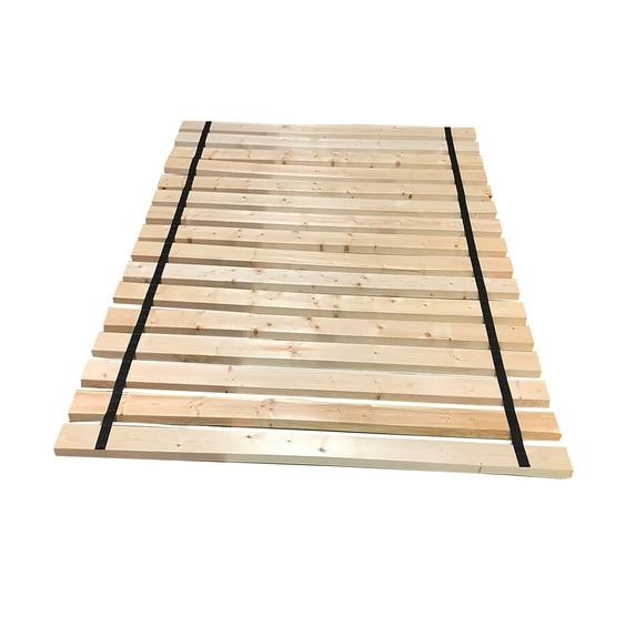 The Furniture King Bed Slats King Size Wood Less Than 2 Inches Apart Specialty Platform Plank Bed Frame Support Boards Attached with Black Strapping 76" Wide