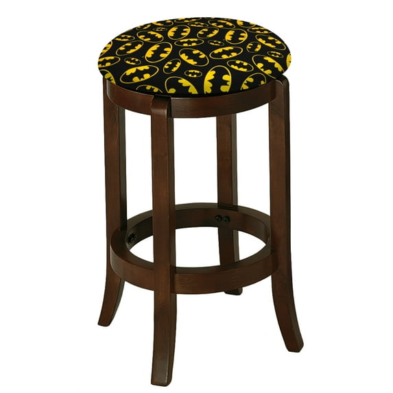 The Furniture King Wood Bar Stool Espresso Finish 24" Tall Kitchen Game Room Stool with Your Favorite Novelty Theme Fabric Covered Swivel Seat Cushion (Batman Logo)