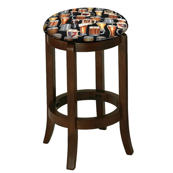 The Furniture King Wood Bar Stool Espresso Finish 24" Tall Kitchen Game Room Stool with Your Favorite Novelty Theme Fabric Covered Swivel Seat Cushion (Beer)