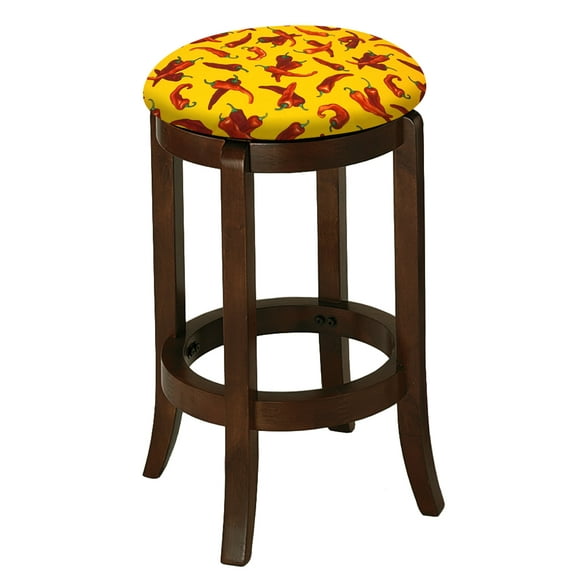 The Furniture King Wood Bar Stool Espresso Finish 24" Tall Kitchen Game Room Stool with Your Favorite Novelty Theme Fabric Covered Swivel Seat Cushion (Chili Peppers)