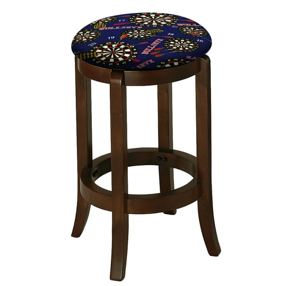 The Furniture King Wood Bar Stool Espresso Finish 24" Tall Kitchen Game Room Stool with Your Favorite Novelty Theme Fabric Covered Swivel Seat Cushion (Darts)
