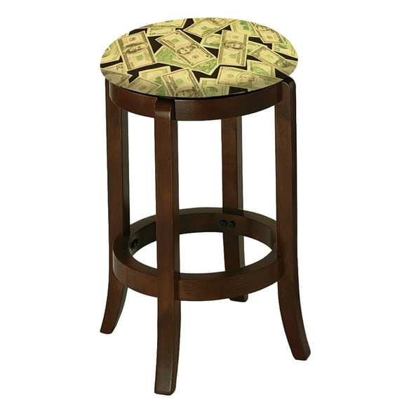 The Furniture King Wood Bar Stool Espresso Finish 24" Tall Kitchen Game Room Stool with Your Favorite Novelty Theme Fabric Covered Swivel Seat Cushion (Dollar Bills)