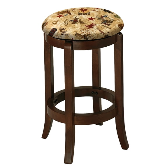 The Furniture King Wood Bar Stool Espresso Finish 24" Tall Kitchen Game Room Stool with Your Favorite Novelty Theme Fabric Covered Swivel Seat Cushion (Rodeo)