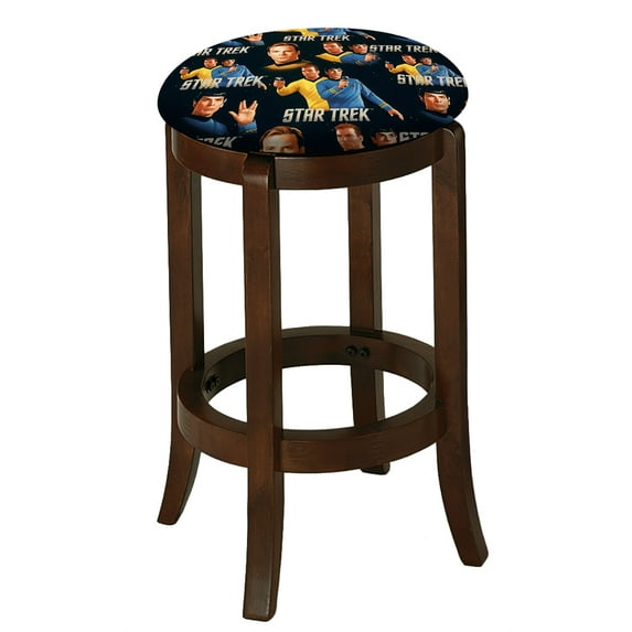 The Furniture King Wood Bar Stool Espresso Finish 24" Tall Kitchen Game Room Stool with Your Favorite Novelty Theme Fabric Covered Swivel Seat Cushion (Star Trek)