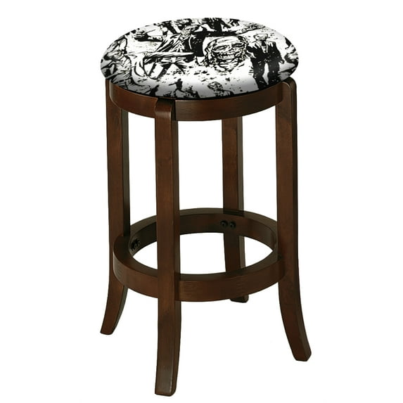 The Furniture King Wood Bar Stool Espresso Finish 24" Tall Kitchen Game Room Stool with Your Favorite Novelty Theme Fabric Covered Swivel Seat Cushion (Zombie Gray)