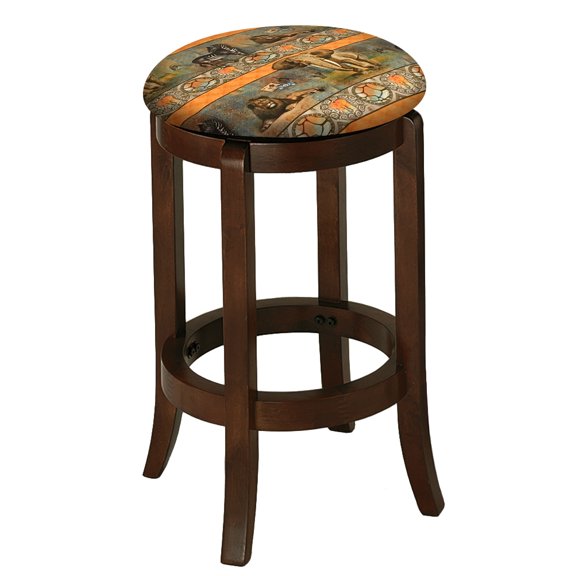 The Furniture King Wood Bar Stool Espresso Finish 29" Tall Kitchen Game Room Stool with Your Favorite Novelty Theme Fabric Covered Swivel Seat Cushion (African)