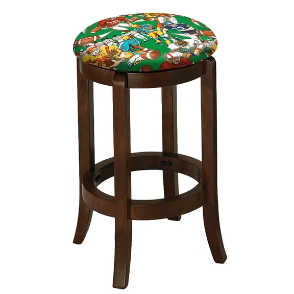 The Furniture King Wood Bar Stool Espresso Finish 29" Tall Kitchen Game Room Stool with Your Favorite Novelty Theme Fabric Covered Swivel Seat Cushion (Football)