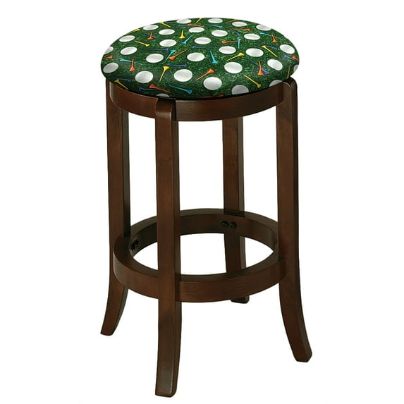 The Furniture King Wood Bar Stool Espresso Finish 29" Tall Kitchen Game Room Stool with Your Favorite Novelty Theme Fabric Covered Swivel Seat Cushion (Gumballs on Red)